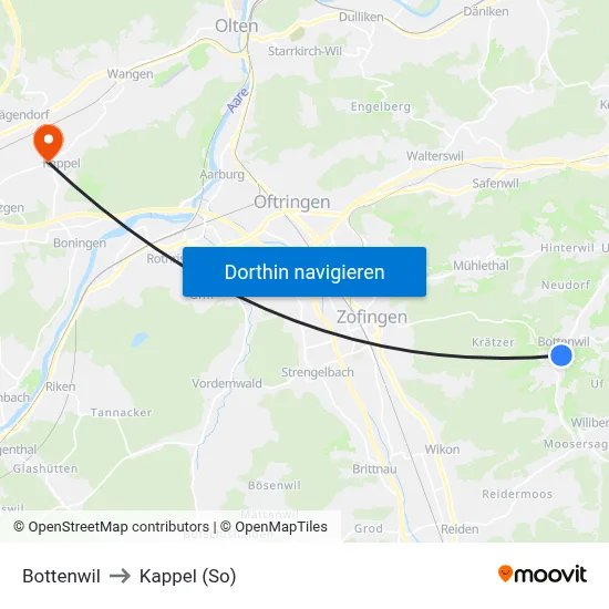 Bottenwil to Kappel (So) map