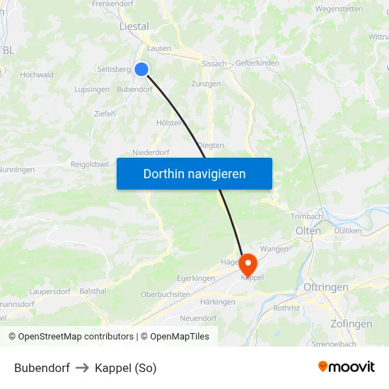 Bubendorf to Kappel (So) map