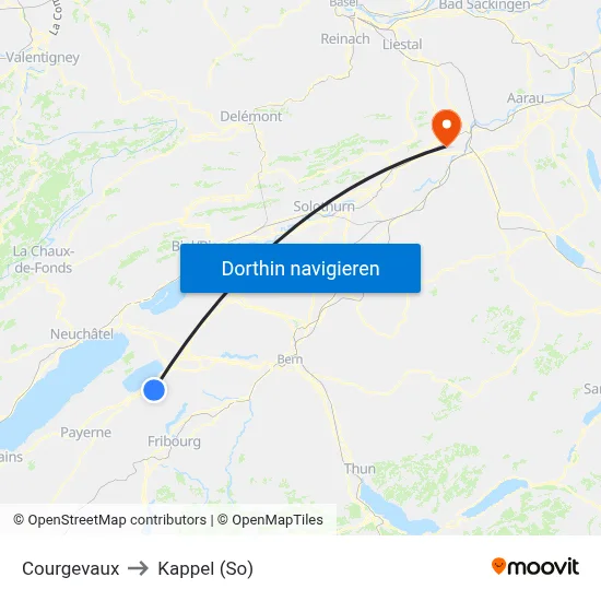 Courgevaux to Kappel (So) map