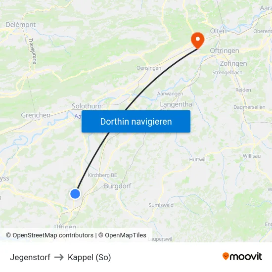 Jegenstorf to Kappel (So) map