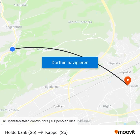 Holderbank (So) to Kappel (So) map