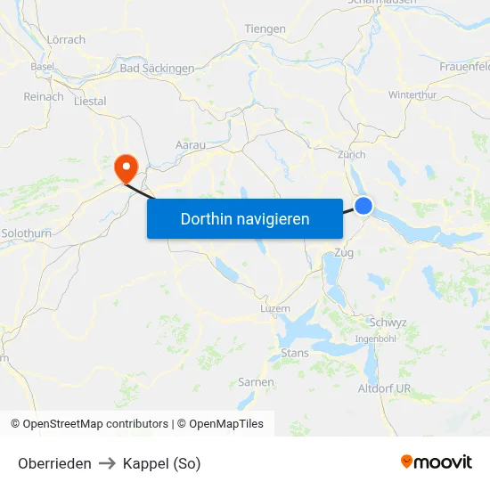 Oberrieden to Kappel (So) map