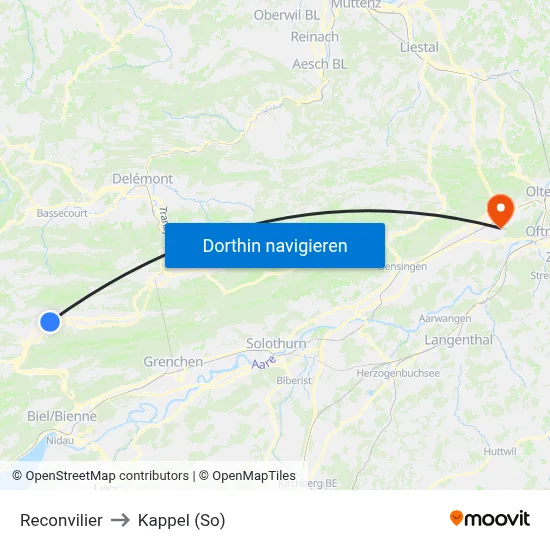 Reconvilier to Kappel (So) map