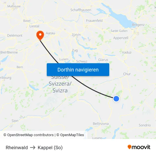 Rheinwald to Kappel (So) map