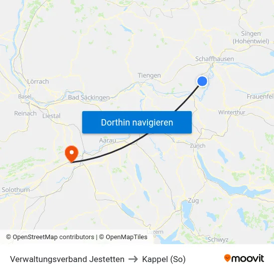 Verwaltungsverband Jestetten to Kappel (So) map