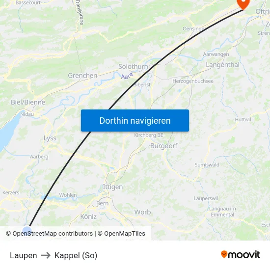 Laupen to Kappel (So) map