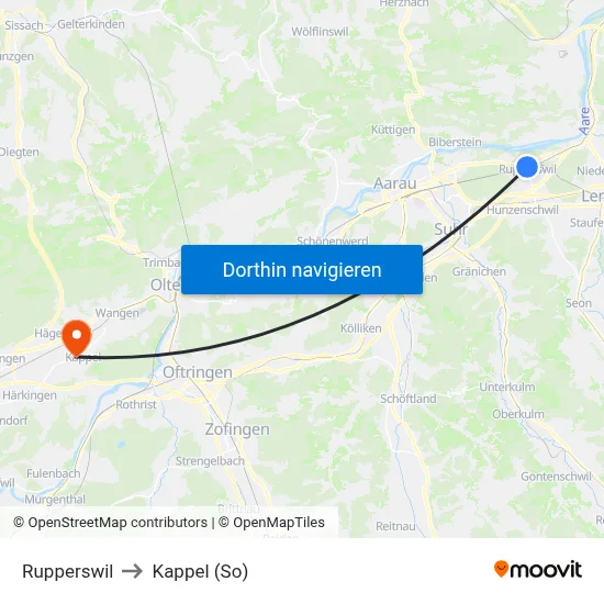 Rupperswil to Kappel (So) map