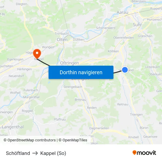 Schöftland to Kappel (So) map