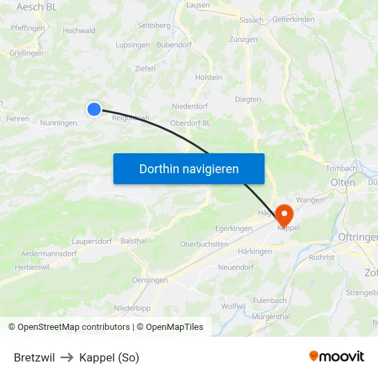 Bretzwil to Kappel (So) map