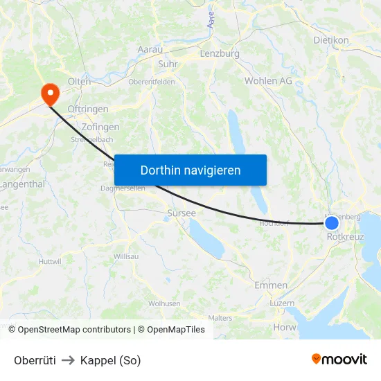Oberrüti to Kappel (So) map