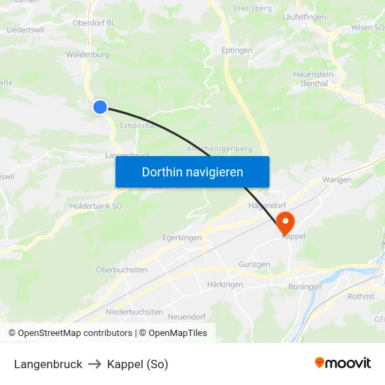 Langenbruck to Kappel (So) map