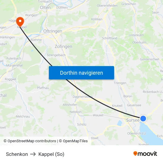 Schenkon to Kappel (So) map
