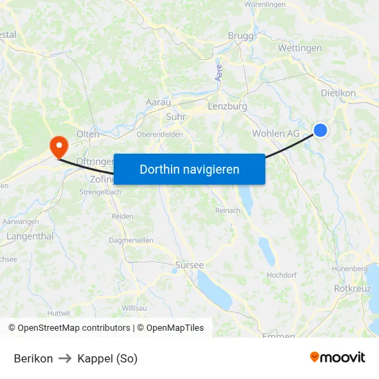 Berikon to Kappel (So) map