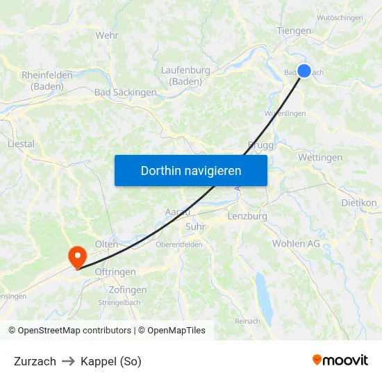 Zurzach to Kappel (So) map