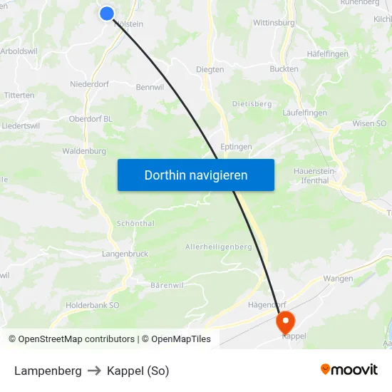 Lampenberg to Kappel (So) map