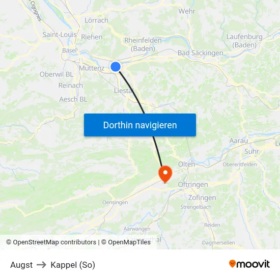 Augst to Kappel (So) map
