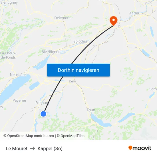 Le Mouret to Kappel (So) map