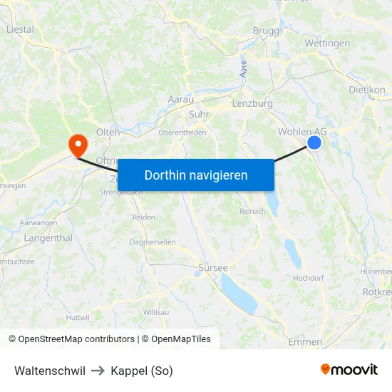 Waltenschwil to Kappel (So) map