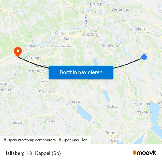 Islisberg to Kappel (So) map