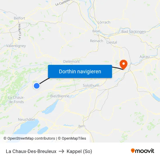 La Chaux-Des-Breuleux to Kappel (So) map
