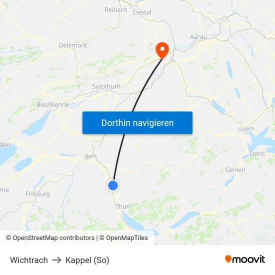 Wichtrach to Kappel (So) map