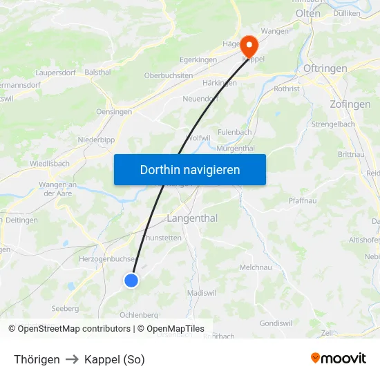 Thörigen to Kappel (So) map