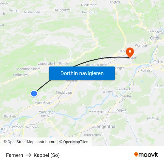 Farnern to Kappel (So) map