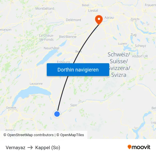 Vernayaz to Kappel (So) map