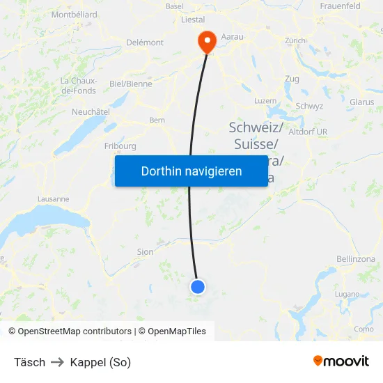 Täsch to Kappel (So) map
