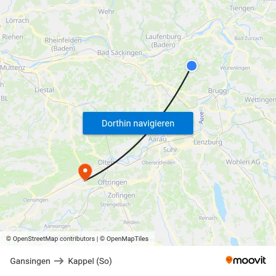 Gansingen to Kappel (So) map