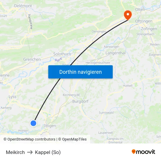 Meikirch to Kappel (So) map