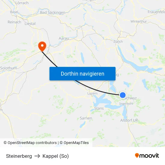 Steinerberg to Kappel (So) map