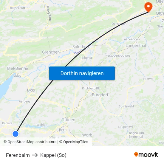 Ferenbalm to Kappel (So) map