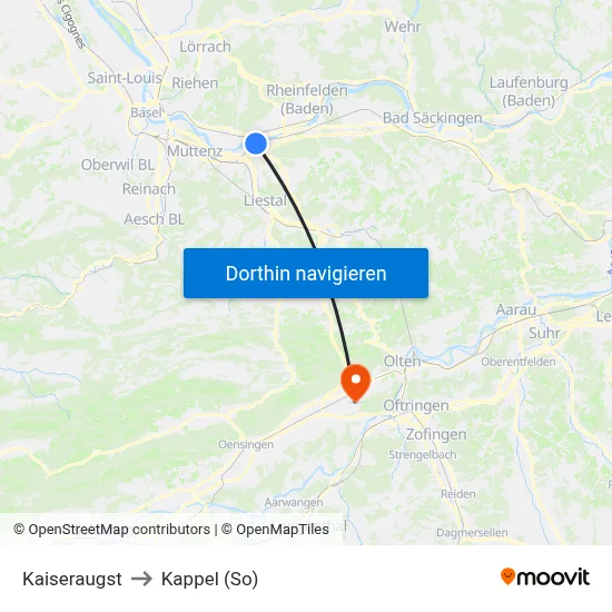 Kaiseraugst to Kappel (So) map