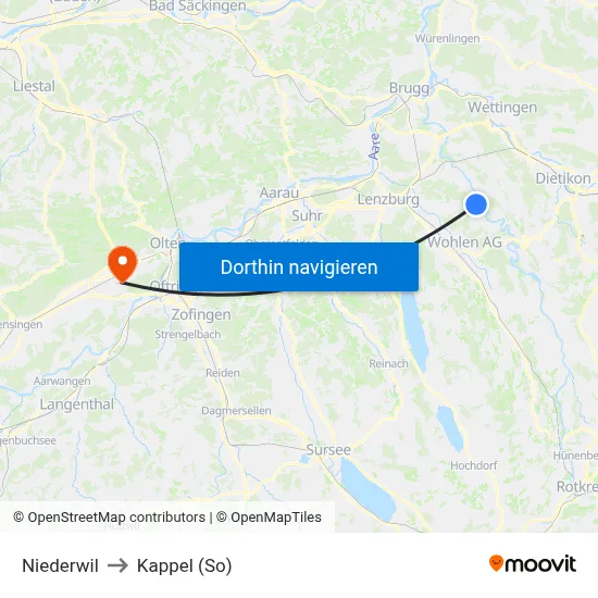 Niederwil to Kappel (So) map