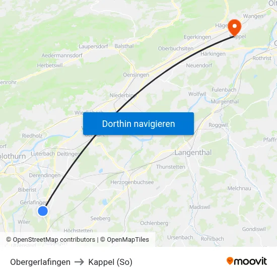 Obergerlafingen to Kappel (So) map