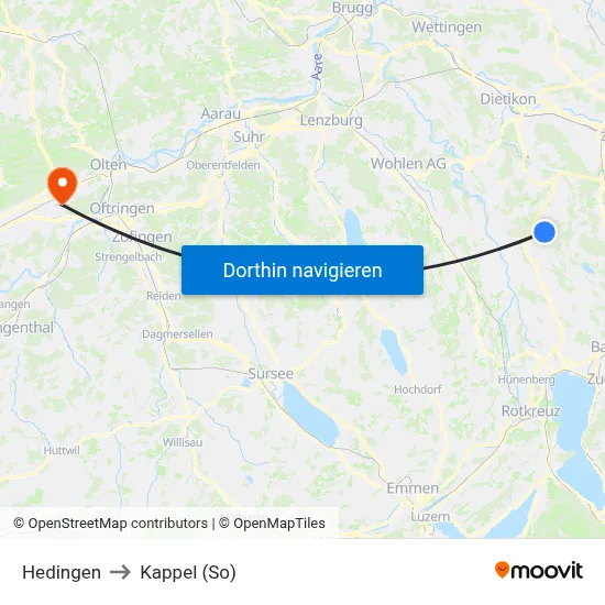 Hedingen to Kappel (So) map
