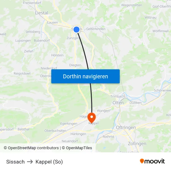 Sissach to Kappel (So) map