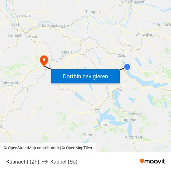 Küsnacht (Zh) to Kappel (So) map