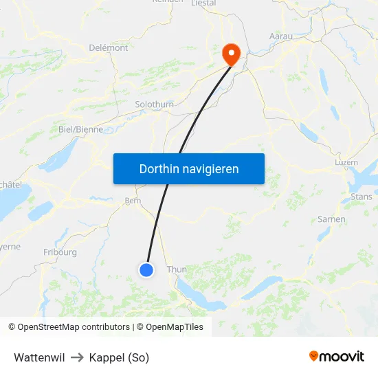 Wattenwil to Kappel (So) map