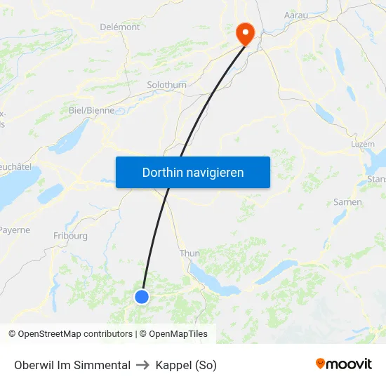 Oberwil Im Simmental to Kappel (So) map