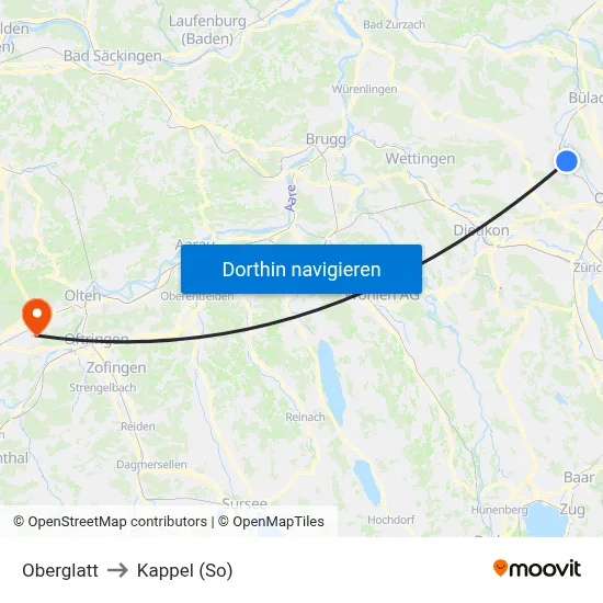 Oberglatt to Kappel (So) map
