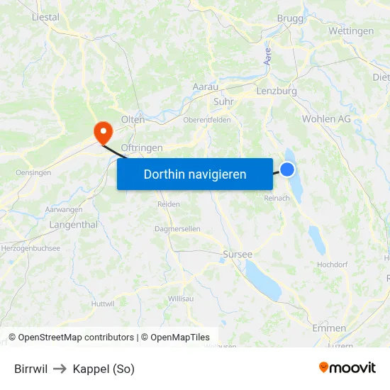 Birrwil to Kappel (So) map