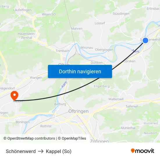 Schönenwerd to Kappel (So) map