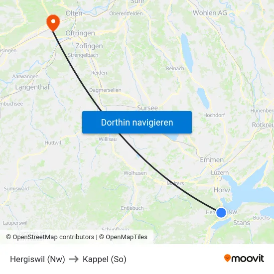 Hergiswil (Nw) to Kappel (So) map