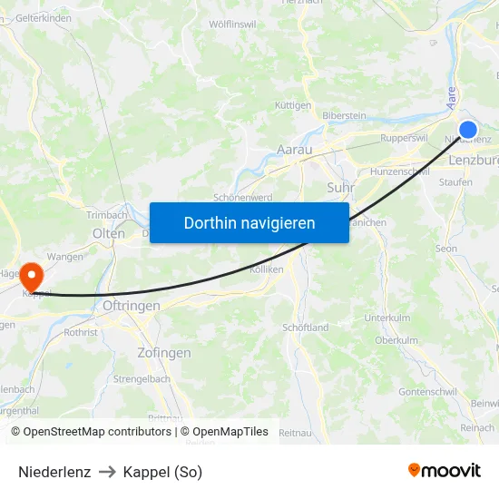 Niederlenz to Kappel (So) map