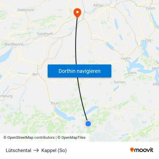 Lütschental to Kappel (So) map