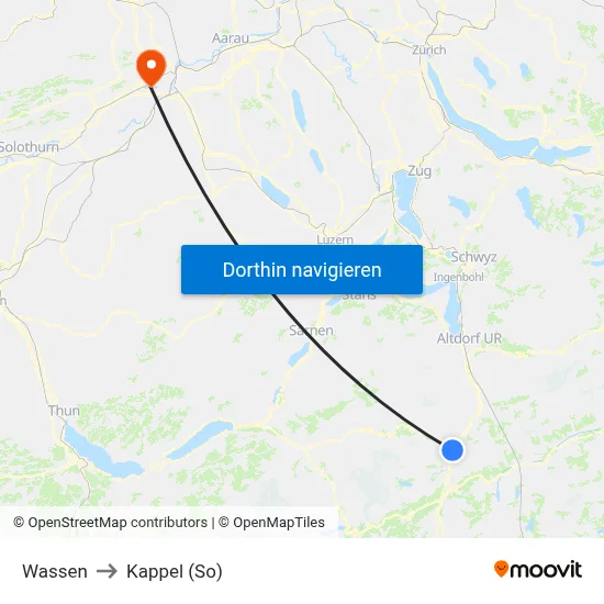 Wassen to Kappel (So) map
