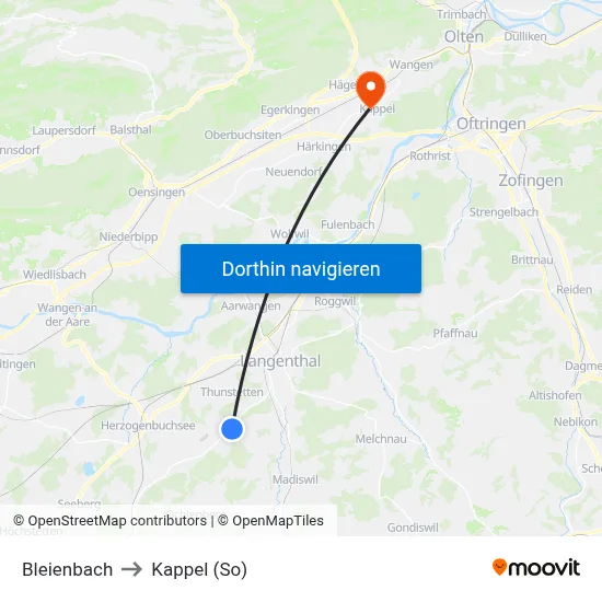 Bleienbach to Kappel (So) map