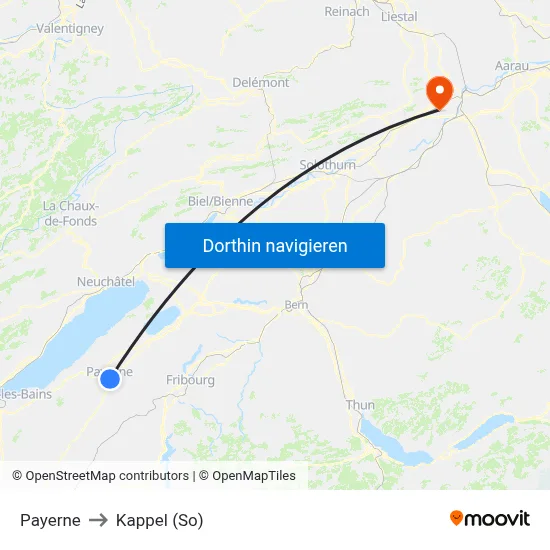 Payerne to Kappel (So) map